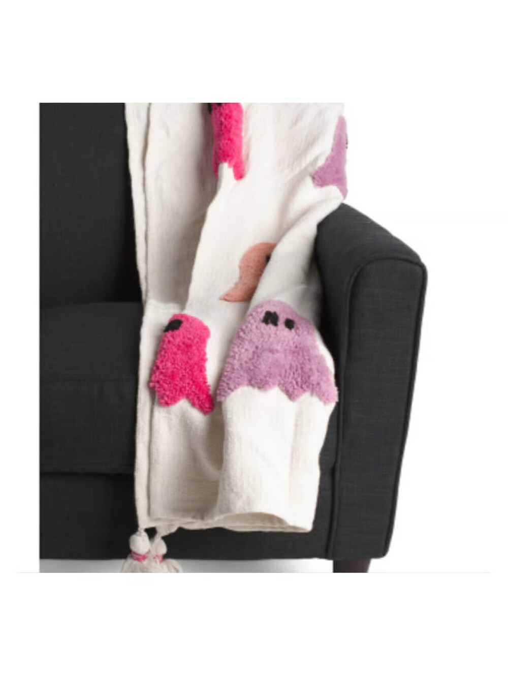 RACHEL ZOE HALLOWEEN PASTEL TUFTED GHOST THROW BLANKET WHITE PINK PURPLE 50X70